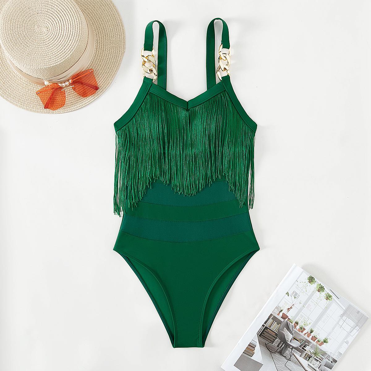 Sexy Solide Bademode Kette Einteiligen Badeanzug Weiblichen Quasten Badeanzug Badeanzug Frauen Bademode Maillot De Bain Monokini S