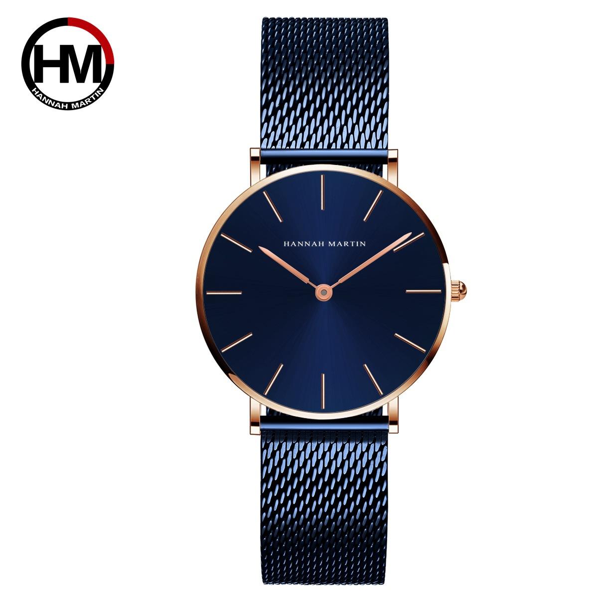 Hannah Martin Wasserdichte Uhr Mode Lässige Damen Quarz Uhr blau