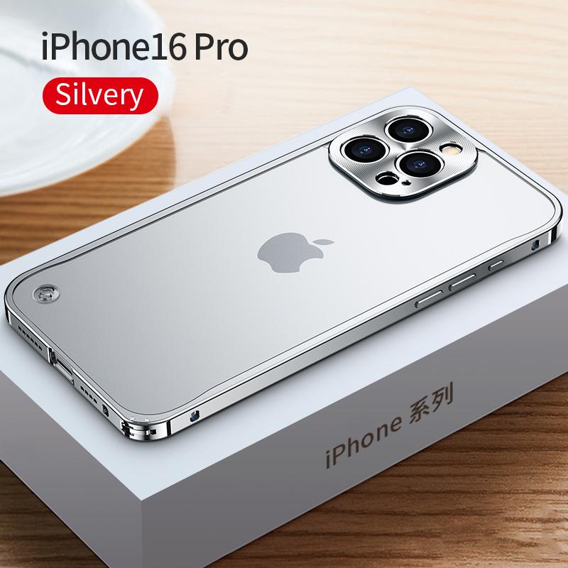 Metallrahmen Handyhülle Für iPhone 17 11 12 13 14 15 16 Pro Max Aluminiumlegierung Vollständiger Objektivschutz Abdeckung Für iPhone 13 mini Galvanisierte Metallrückseite iPhone 16 Pro silber