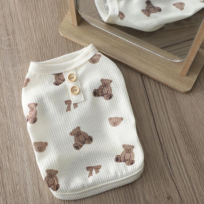 Welpen-Hundekleidung, Teddy-Sommer-Waffeloberteil mit Bären-Print, Rundhalsausschnitt, Weste, kurzärmelig, atmungsaktive Beine für Welpen, Hundezubehör XXL