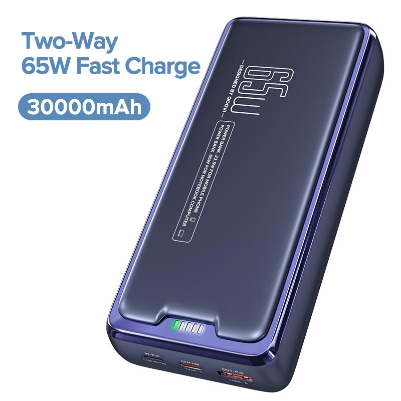 QOOVI Powerbank 30000 mAh Externe Batteriekapazität PD 65 W Schnelles Laden Tragbares Ladegerät Powerbank für Laptop Macbook iPhone Samsung Xiaomi 30000mAh blau