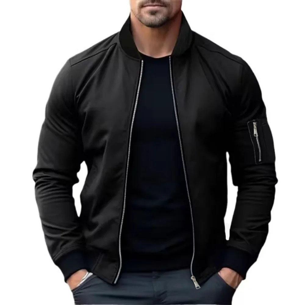 Jacken für Männer Einfarbig Bomberjacke Mantel Business Männliche Mäntel Windbreaker Herren Reißverschluss Koreanische Basic Streetwear Tops M schwarz