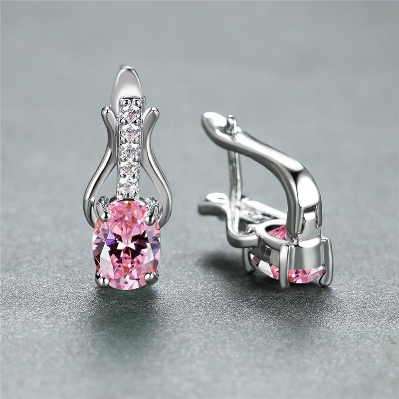 Rose Gold Farbe Ohrringe Oval Cut Rot Weiß Schwarz Stein Weiblichen Hochzeit Schmuck Luxus CZ Klaue Ohrringe für Frauen Tropfen ohrringe rosa/silber