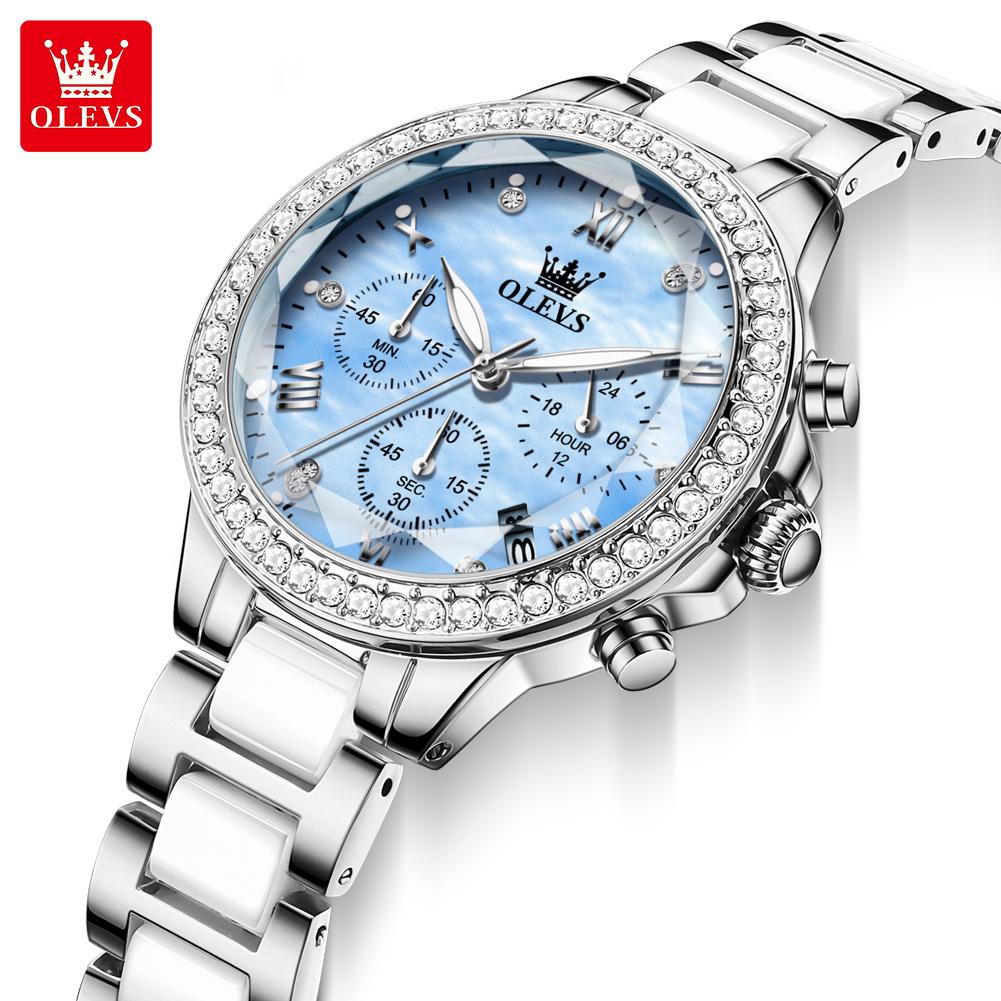 Elegante Damen Quarzuhr Frauen Tiffany Blau Wasserdicht Handgelenk Uhren Mode Keramik Stahl Strap Hand Uhr Geschenke blau/silber