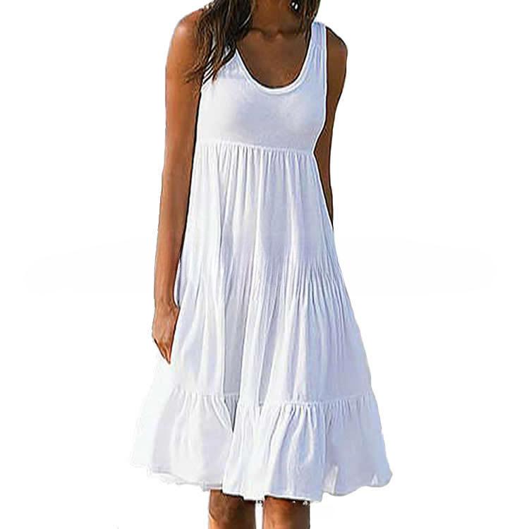 XS-5xl Übergröße Damen Casual Frühling und Sommer O-Ausschnitt Trägerloses Kleid Ärmelloses Kleid Lockere Weste A-Linien-Kleid XXXXL weiß