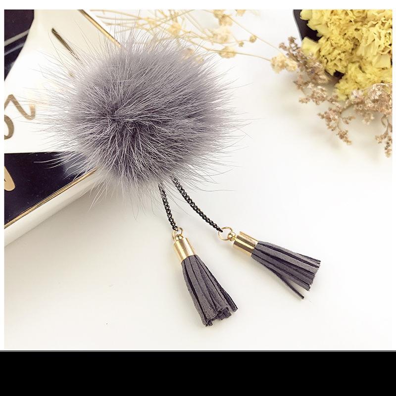Mode Neue Retro Minimalistischen Nerz Pelz Ball Quaste Brosche Corsage Revers Pin Abzeichen Hemd Kragen Frauen Zubehör grau