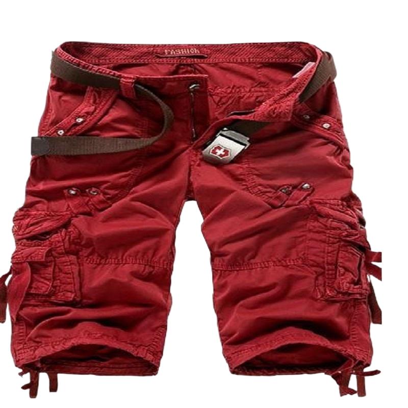 Mode Sommer Herren Freizeit Cargo Shorts Lockerer Schnitt Locker Tasche Knie Capri Cargo Hosen Hose Weich 34 rot