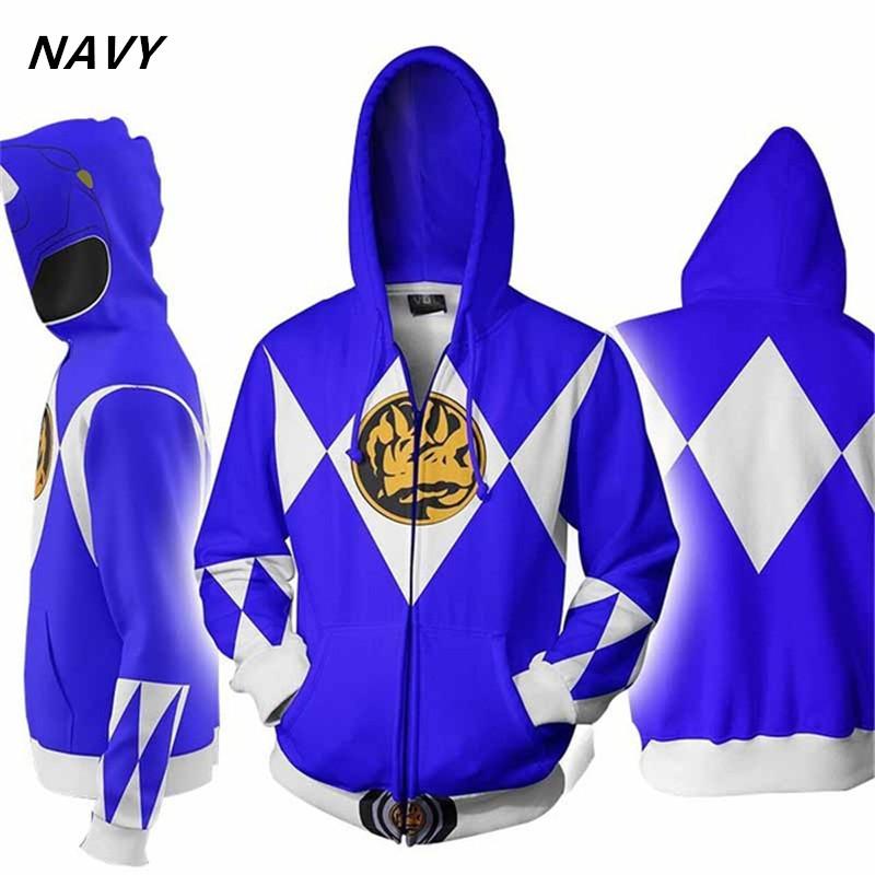 Herren Damen Sweatshirt Power Rangers Cosplay Hoodie Kostüm Superheld Cosplay Halloween Party Streetwear Oberteile L navy blau