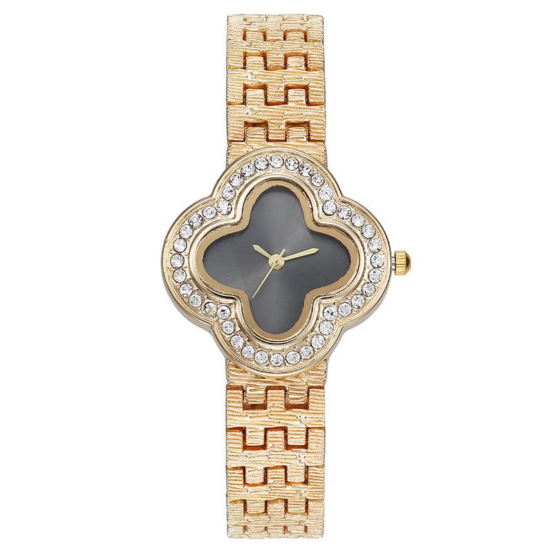 Mode vierblättriges Kleeblatt Damenuhr Zifferblatt Damen Quarzuhr Beste Geschenke Uhr für Frau, Familie, Freund grau