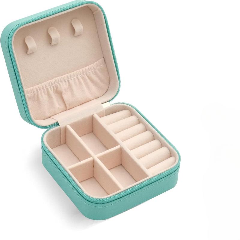 Tragbare Mini-Schmuck-Aufbewahrungsbox, Reise-Organizer, Schmucketui, Leder-Aufbewahrung, Ohrringe, Halskette, Ring, Schmuck-Organizer, Display blau