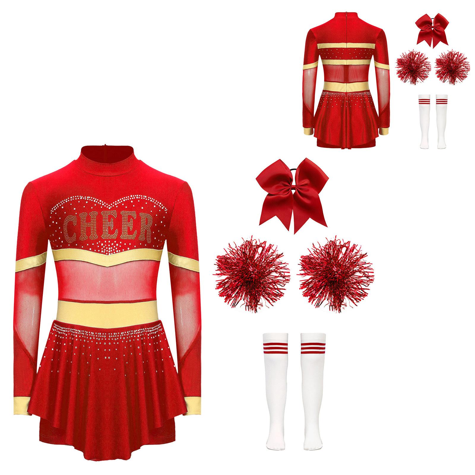 Kinder Mädchen Cheerleading Outfits Halloween Kostüm Cheerleader Cosplay Kostüm Tanzparty Tragen 5-6 Years