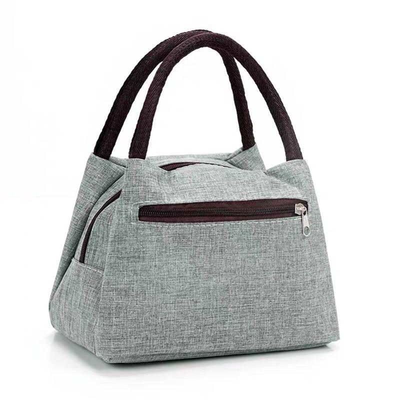 Damenhandtasche Lunchbox-Tasche Bento-Tasche Mama-Tasche Kleine Schultasche Handtasche Einfarbig Canvas-Tasche 21*14*16.5cm grau