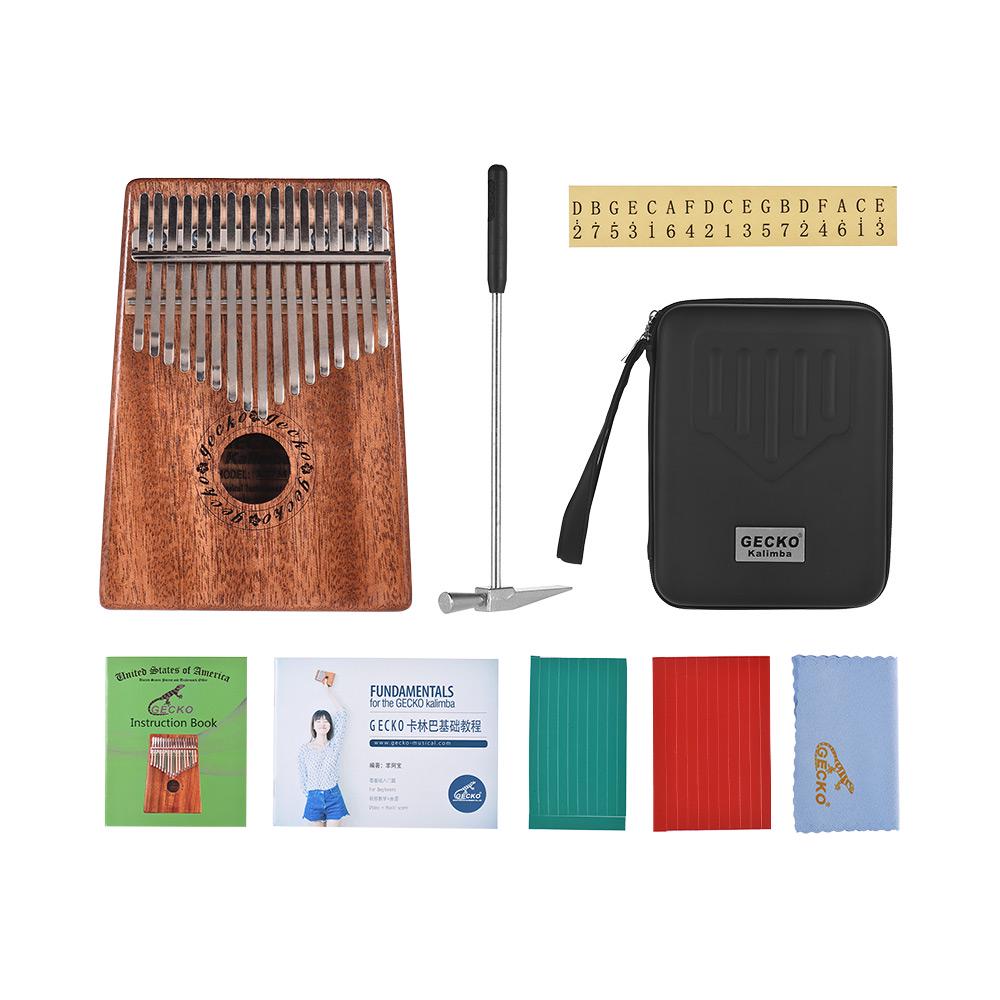 GECKO K17M 17-Tasten Kalimba Daumenklavier Mbira Mahagoni Massivholz mit Tragetasche Aufbewahrungskoffer Tuning
