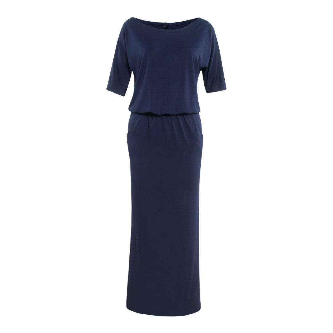 Damen Partykleid Lang Sexy Sommer Kurzarm Seitenschlitz Lose Abendkleid Mittellanges Partykleid L dunkelblaue