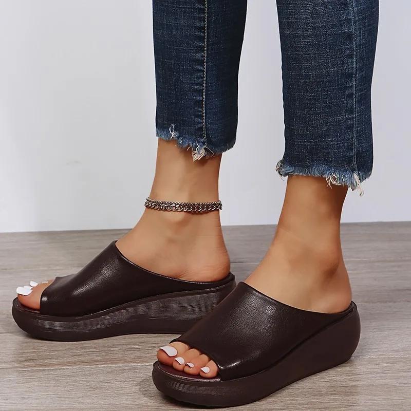 Schuhe Damen Zehenfrei Damen Hausschuhe Plateau Lässige Hausschuhe Damen Runde Zehen Hohe Keile Übergröße Damen Sandalen 38 braun