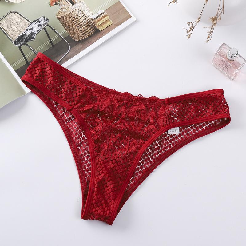 Mode Dessous Floral Spitze G String Höschen frauen Einfarbig Niedrige Taille Slips Hohl Dessous Tanga Unterwäsche Dessous L rot