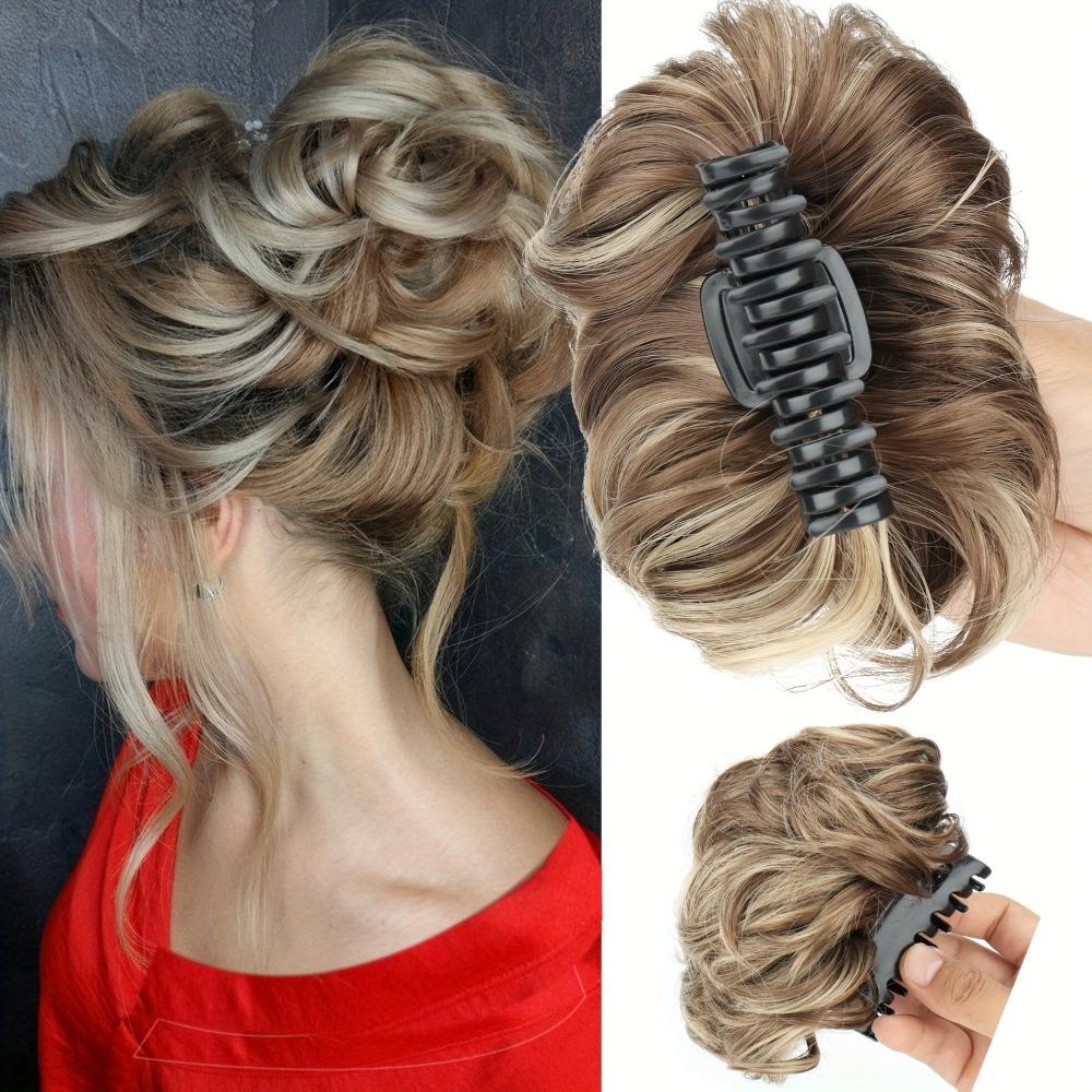 Hochsteckfrisur Synthetisches Gewelltes Haar Dutt Haarverlängerungen Krallenclip-On Donut Chignon für Damen Mädchen 12H24