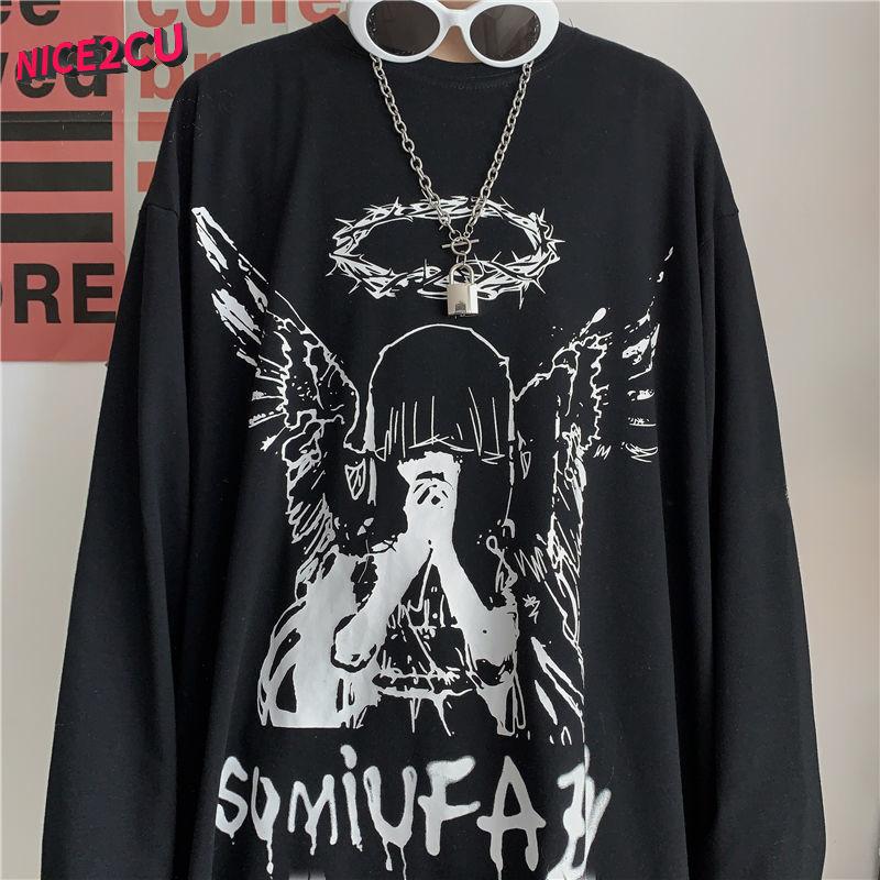 Männer Langarm T-shirts Herbst Print Gothic Vintage Ulzzang Gemütliche High Street Streetwear 5XL Baggy Koreanischen Stil Harajuku BF XXXL