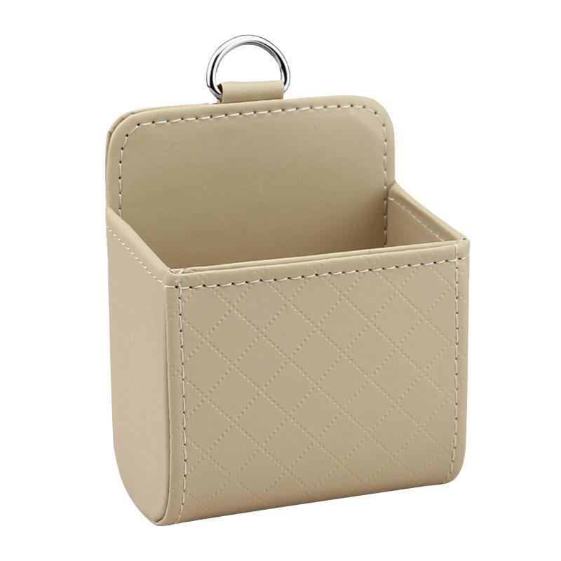 Auto Auto ordentlich Aufbewahrungstasche Münztasche Air Vent Hängende Telefone Fall Organizer Halter Pouch Box Kunstleder Aufbewahrungsboxen Auto Universal Organizer 9*5*12cm beige