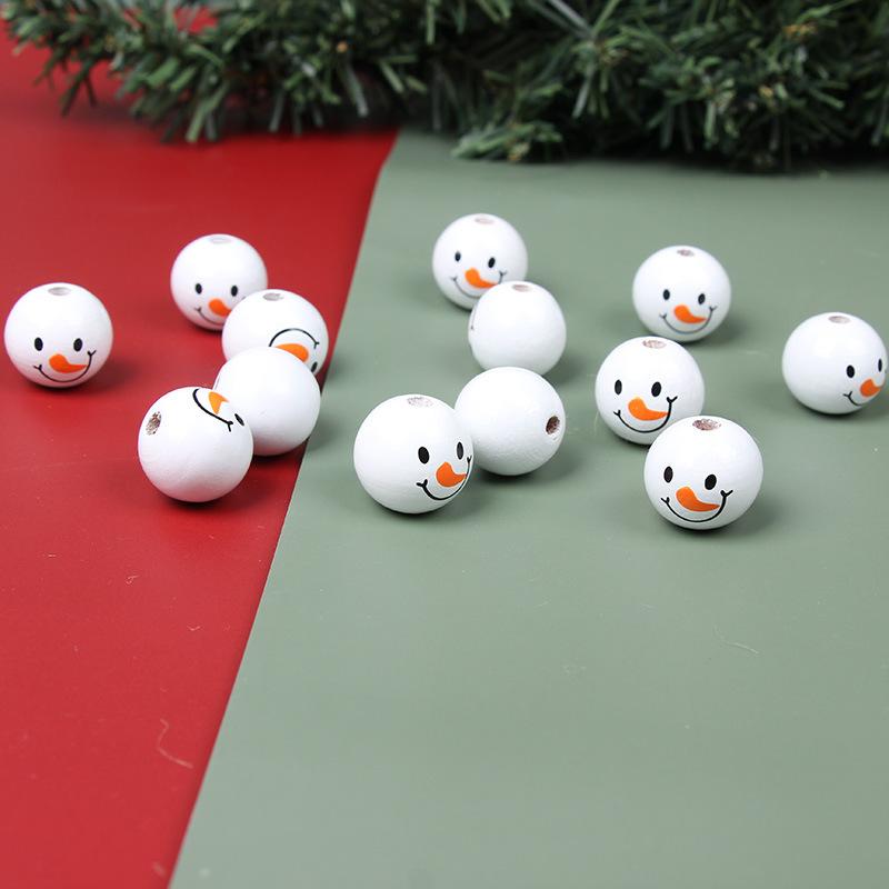 Neu für Zuhause Kinderspielzeug Armband Zubehör Schneemann Neue Holzperlen Navidad Geschenk 20MM Dekorationen DIY Weihnachten Hot Round 2PCS Snowman Face