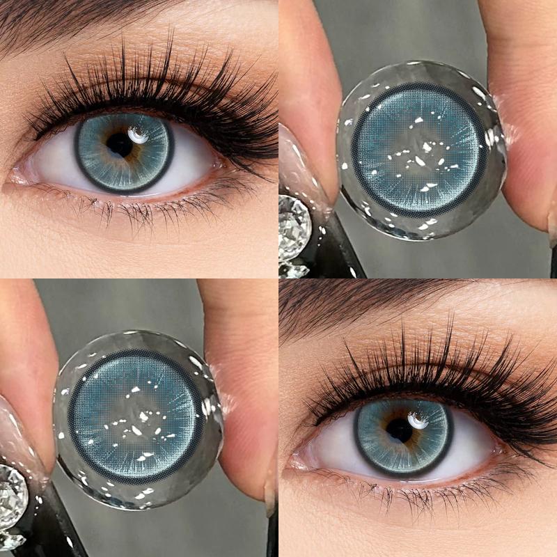 2 Stück farbige Kontaktlinsen 0–8,00 Grad, schöne und bequeme Kontaktlinsen für Myopie-Augen-Make-up, 14,0/14,2/14,5 mm 0 navy blau