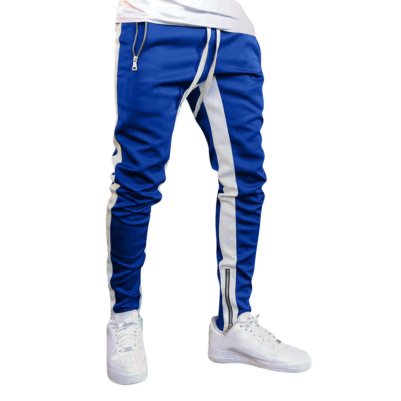 Herren Colorblock Reißverschluss Hose Herren Casual Mode Hose L blau