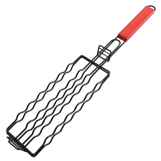 Grillkäfig mit Holzgriff, hohles Design, wiederverwendbares Outdoor-Camping, Wurst, Fleisch, Gemüse, Grillnetz schwarz