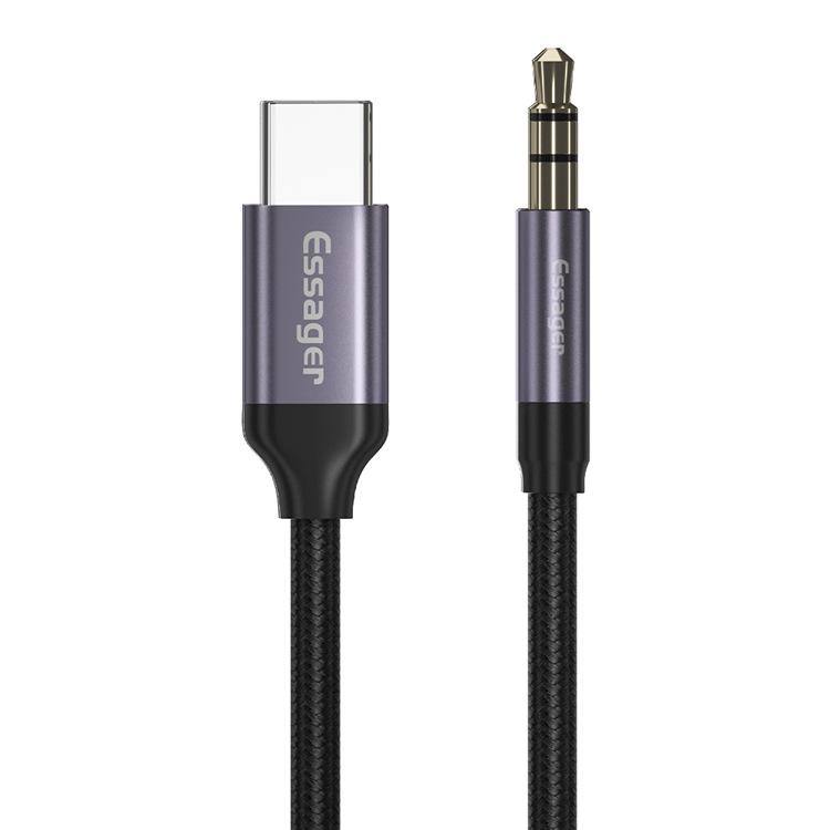Essager USB Typ C auf 3,5 mm Klinke AUX Audio Kabel Adapter für Kopfhörer Headset Lautsprecher Aux Kabel Draht Kabel für Samsung Xiaomi 1m dunkelgrau