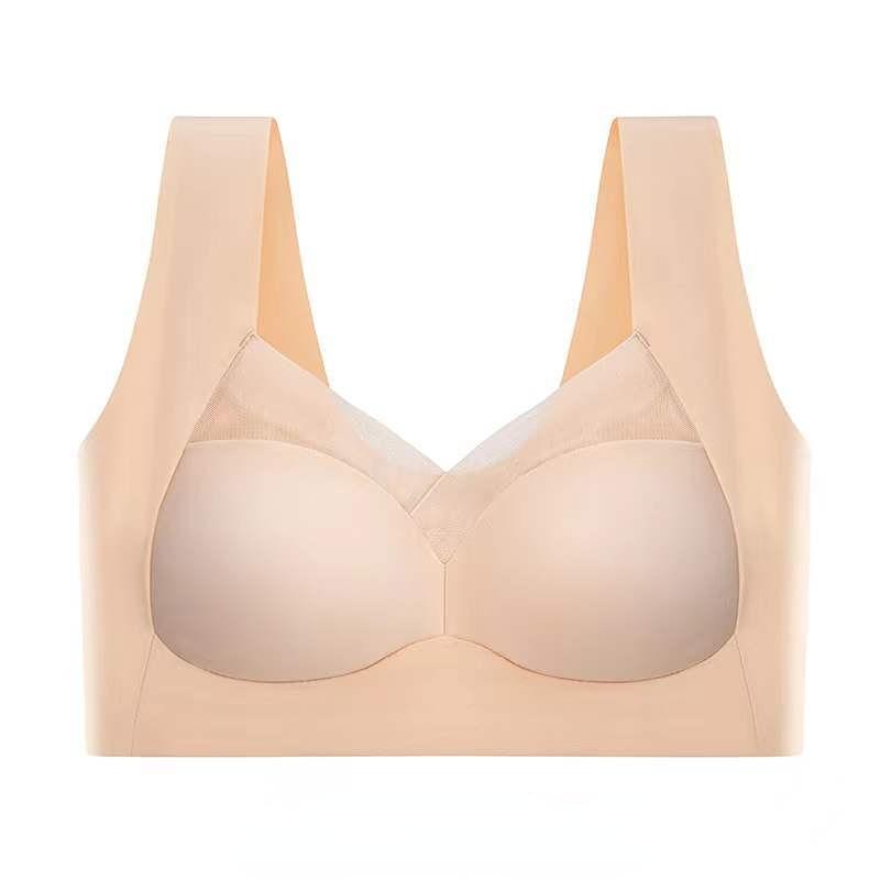 Einteilige Damenunterwäsche mit festem Latex-Cup, nahtloser Eisseiden-BH, dünner, schöner Rücken, umwickelte Brust ohne Ränder, Sport-Tube-Top-Unterwäsche 3XL beige