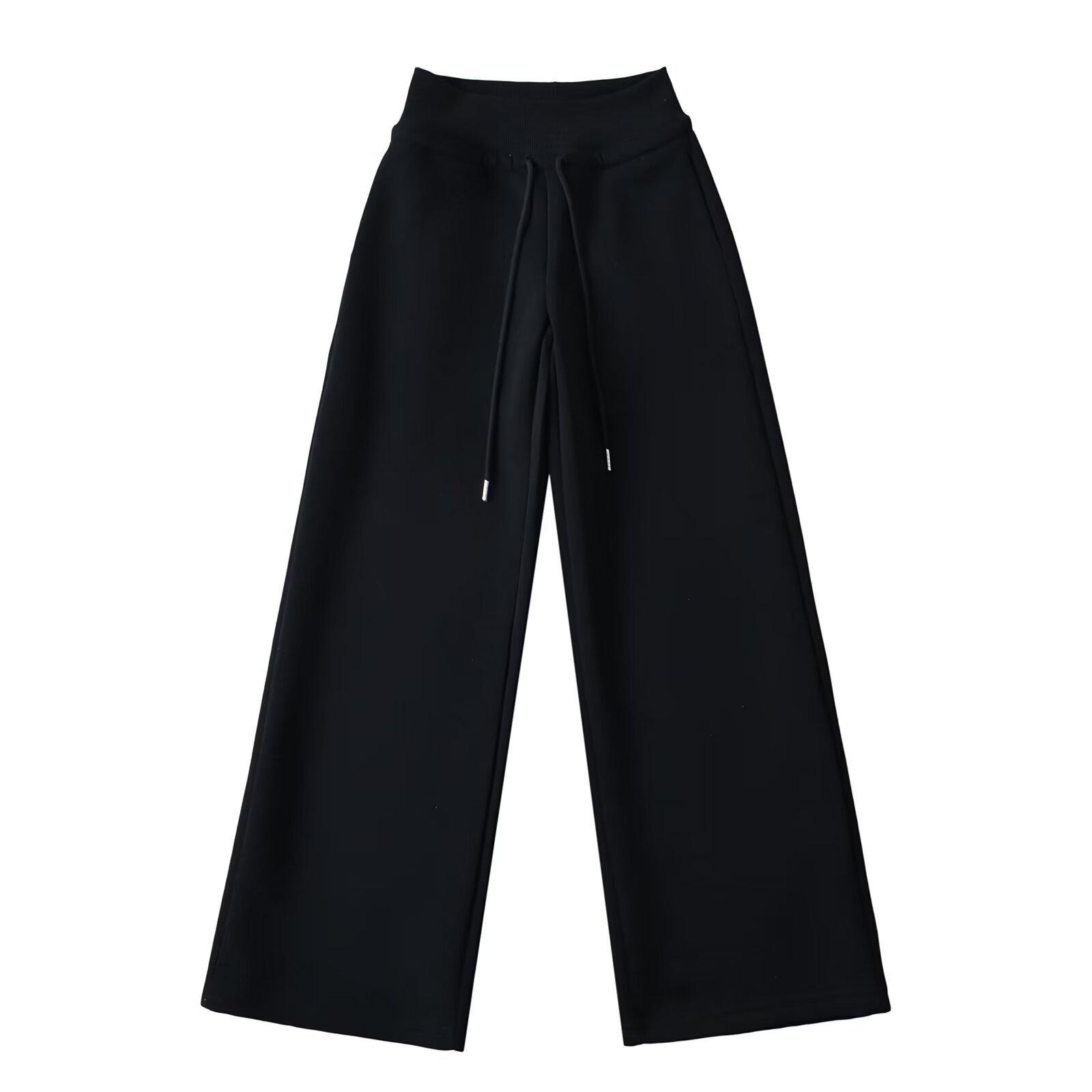 Hüftniedrig Weite Kante Schmale Version Weitbeinige Hose für Damen, mit Hoher Taille und Fallendem Gefühl Locker und Vielseitig Lässige Bodenlange Hose, Lange Hose L schwarz