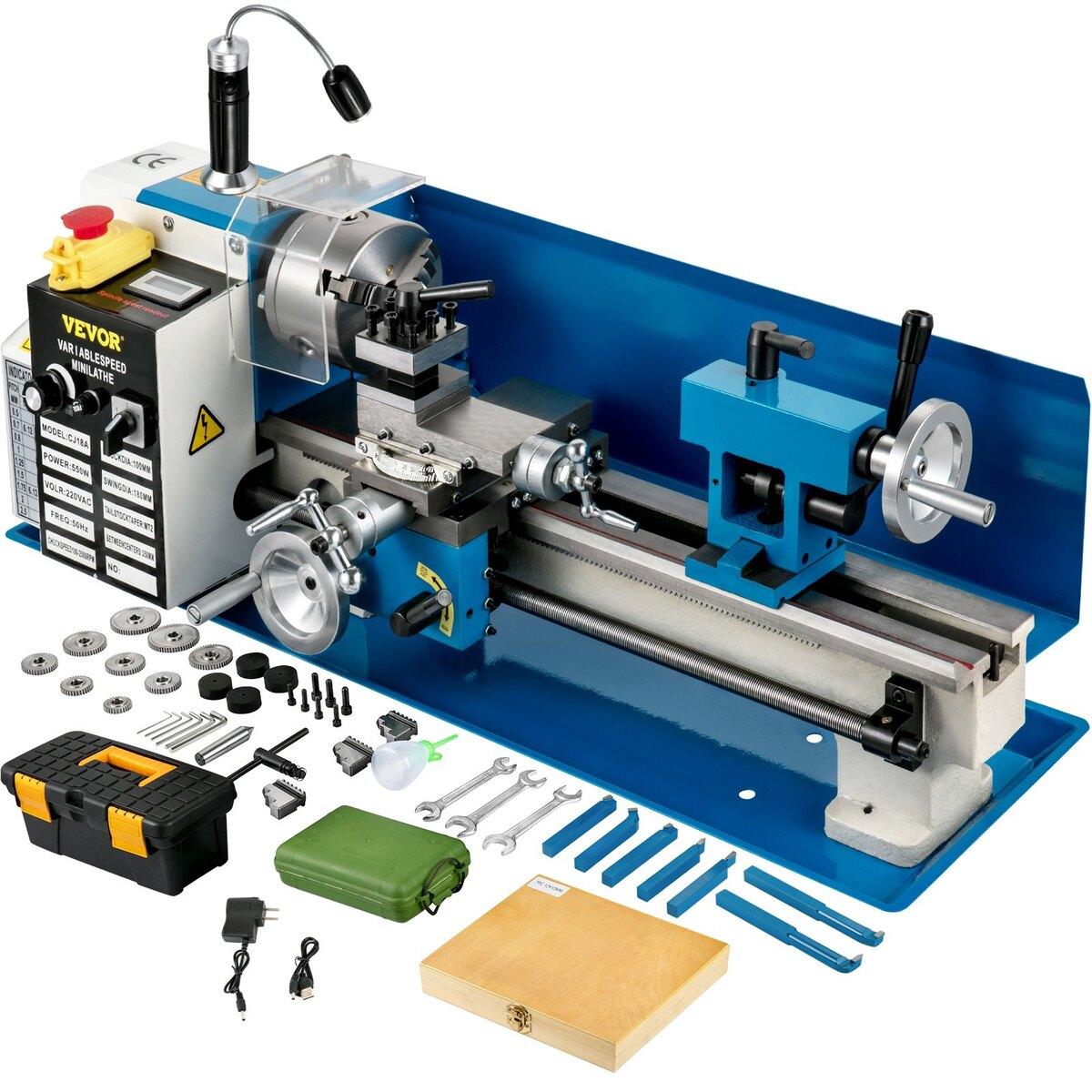 Mini-Metall-Drehmaschine, 7 x14  Tisch-Metall-Drehmaschine, 550W Variable Drehzahl 2250 U/min Metall-Drehmaschine, mit 3-Backen-Futter CNC Mini-Drehmaschine, Präzisions-Mini-Drehmaschine