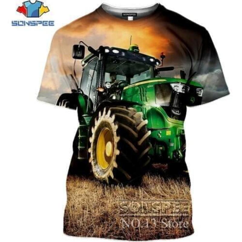 T-Shirts 3D-Druck LKW-Traktoren Sommer Kinder Rundhals T-Shirt Übergroße Jungen Mädchen Unisex Mode Lose Kinderkleidung 160