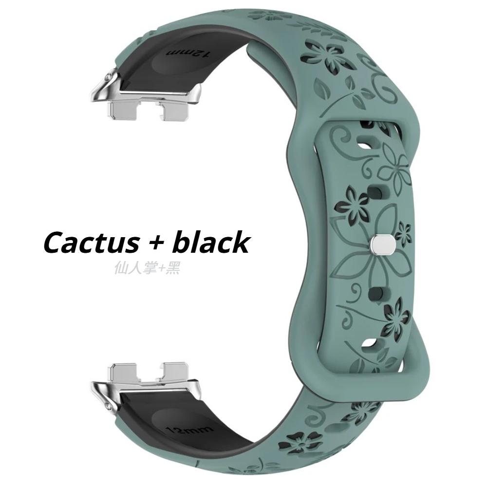 Silikon 3D Graviertes Blumenarmband für Huawei Band 11 Pro Armband Smartwatch Atmungsaktives Armband für HUAWEI Band 8 9 10 11 Armband Huawei Band 8/9/10 grün