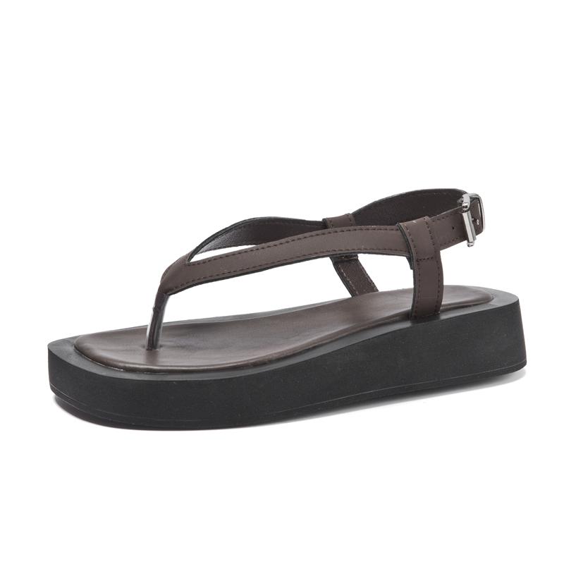 Mode AIYUQI Zehensandalen Damen Echtes Leder 2025 Sommer Neu Flache Römische Sandalen Damen Große Größe 41 42 43 Strandsandalen Damen 43 braun