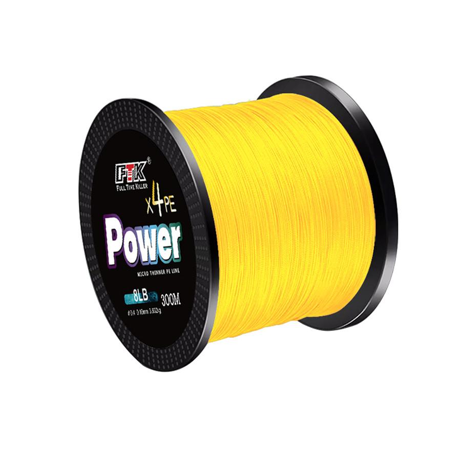 Angelschnur 300M 6 Farbe Geflochtene Angelschnüre 4-Stränge PE Spinning Angelrolle Geflochtene Schnur 300m--0.35mm--45LB gelb