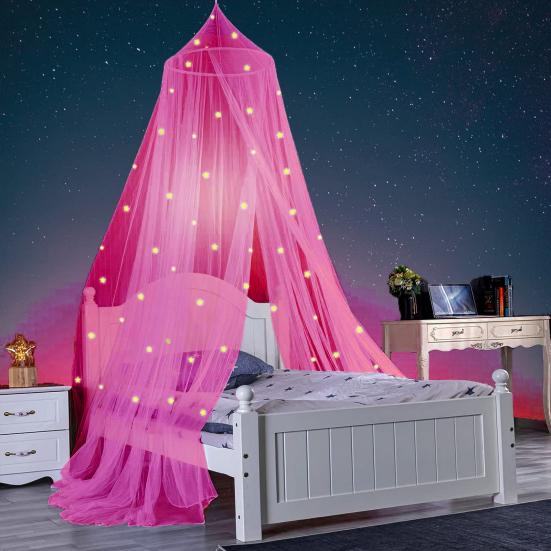 1 Set Kuppel Bett Baldachin Baldachin Faltbare Sterne Glow-in-the-dark Polyester Prinzessin Bett Zimmer Dekor L rosa