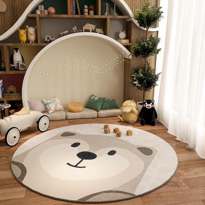 Lounge-Teppich im nordischen Stil Cartoon Runde Teppiche für Schlafzimmer Flauschige Weiche Bettvorlegematte Dick Plüsch Wohnzimmerdekoration Tierteppich 200x200CM