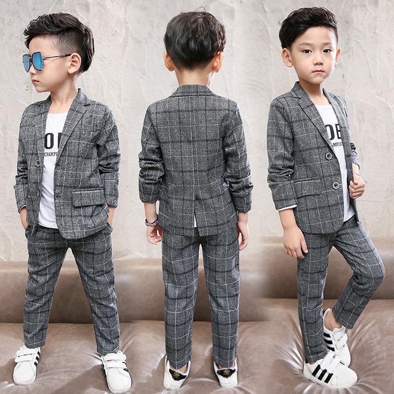 Kinder Jungen Kleidung Sets Kinder Britischen Gentleman Zwei-stück Kleid Anzüge Jungen Anzug Jacke + Hosen 160cm gray