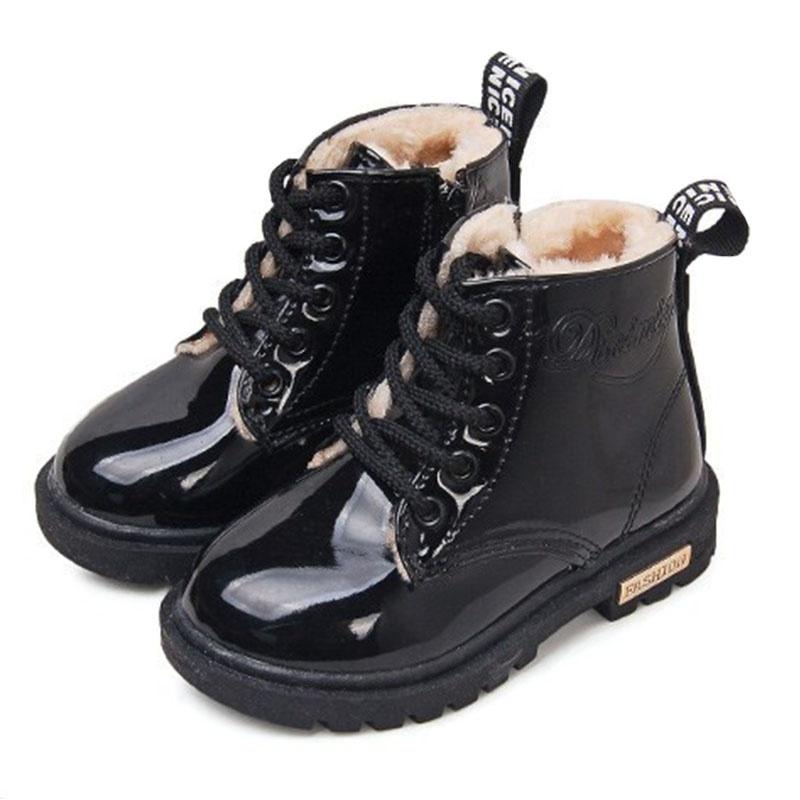 2024 neue Mode Stiefel Winter Kinder Schuhe PU Leder Wasserdicht Martin Stiefel Kinder Schnee Stiefel 33 schwarz