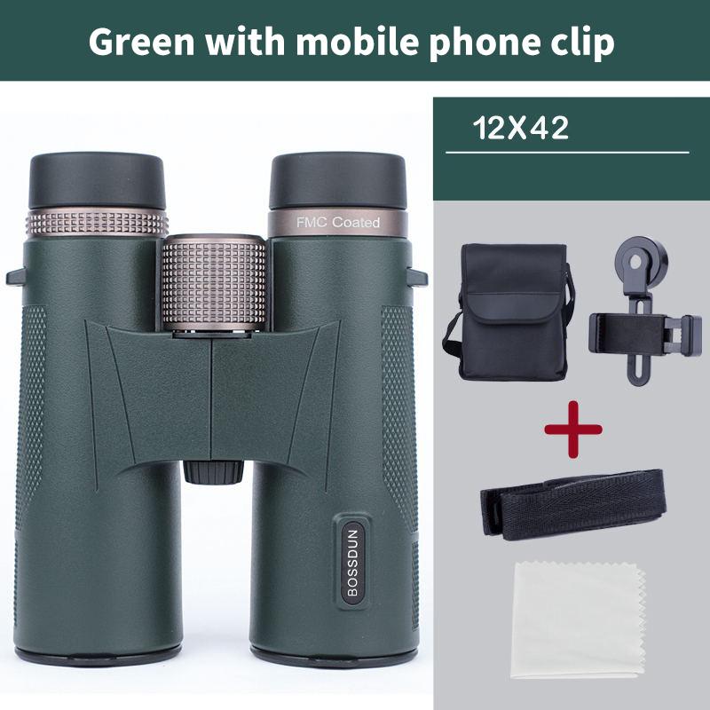 12x42 Professionelles Fernglas ED-Objektiv BAK4-Prisma Wasserdichtes Metallteleskop für die Vogelbeobachtung im Freien, Camping und Reisen 12x42 Green