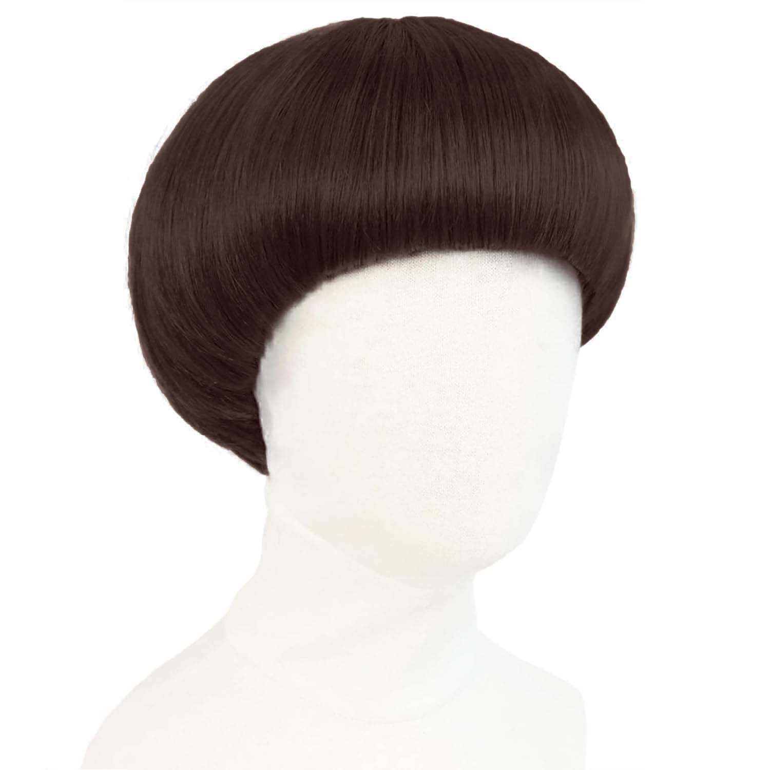 Synthetische kurze braune Pilz-Cosplay-Perücke für Herren, Schüsselhaarschnitt, Anime Retro-Perücke, Geeignet für Filme, Party, Mehrfarbige Perücke dunkelbraune