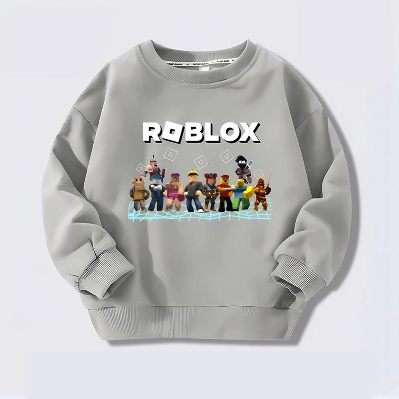 Roblox Print Sweatshirt für große Kinder Herbst Großer Junge Großes Mädchen Rundhals Einfarbige Sandbox-Spiel Pullover für Jungen Ohne Kapuze Lässige Streetwear 150 gray