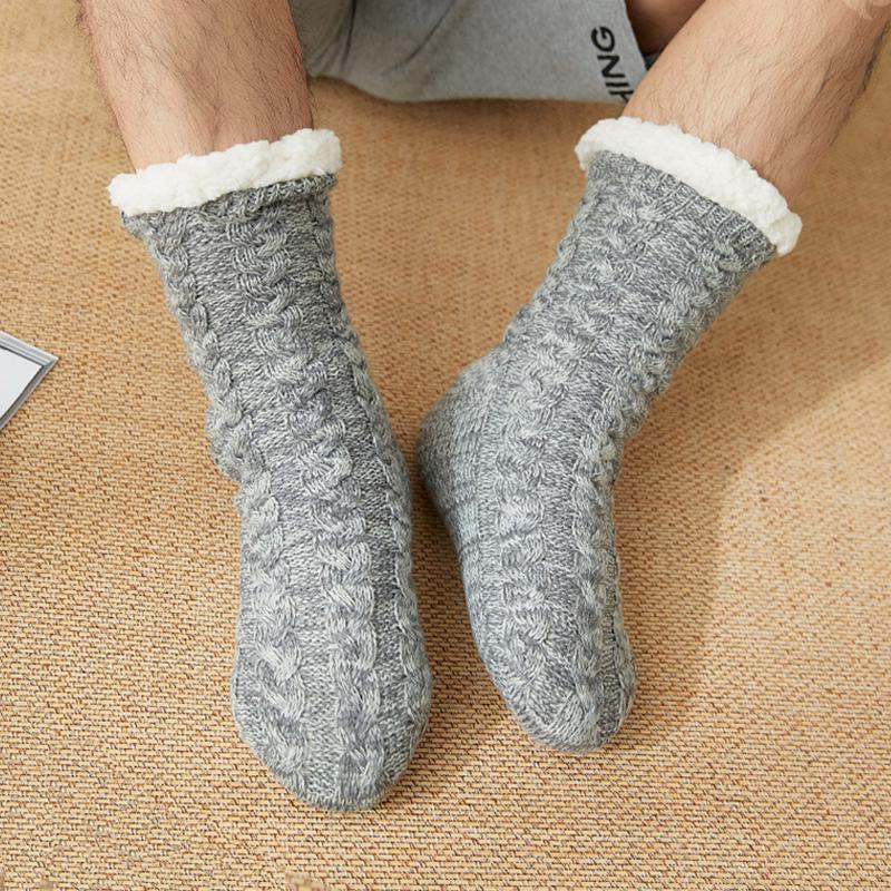 Baumwollsocken Hausschuhe Herren warmes Plüschfutter Memory-Schaum weiche Indoor-Hausschuhe Winter bequem rutschfest Heimschuhe 39 grau