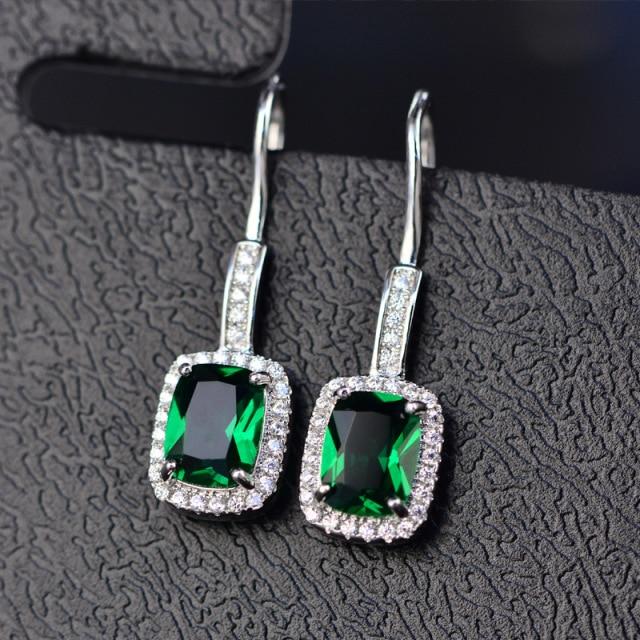 Onerain 100 % 925 Sterling Silber 6 * 8 mm Smaragd Citrin Saphir Edelsteine Tropfen Hängende Hakenohrringe Für Damen Schmuck Großhandel grün