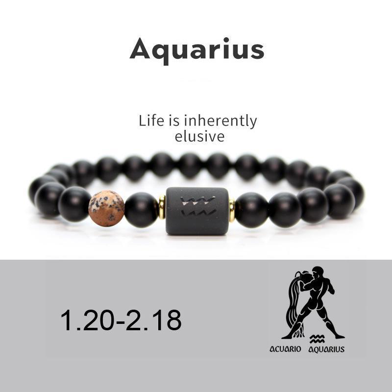 Männer Frauen 12 Konstellation Armband Elastisches Armband Handgewebte Einstellbare Natürliche Tigerauge Obsidian Armband Party Geschenk Schmuck aquarius