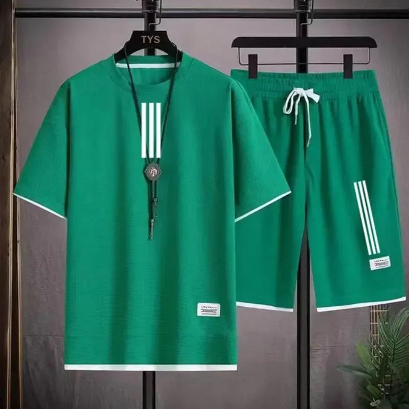 Adidas New Man Trainingsanzüge 2-teilige Kurzarmanzüge Bedrucktes T-Shirt + Jogginghose Sets Sutdent Casual Sommer Sportkleidung L