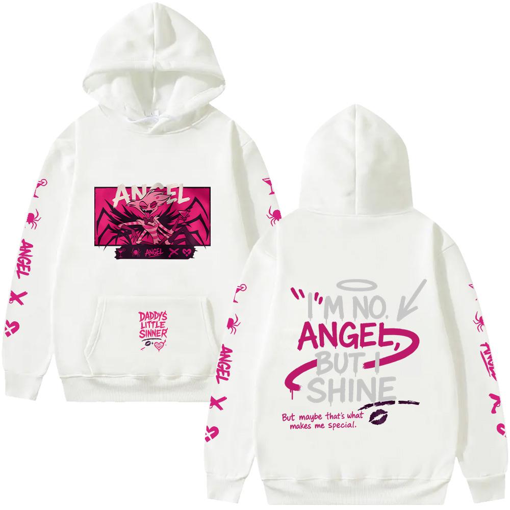 Angel Dust Hoodie Hazbin Hotel Harajuku Anime Pullover Demoncore Unisex Streetwear Niedlich Edgy Imp Geschenk für Fan Streetwear Kleidung S weiß