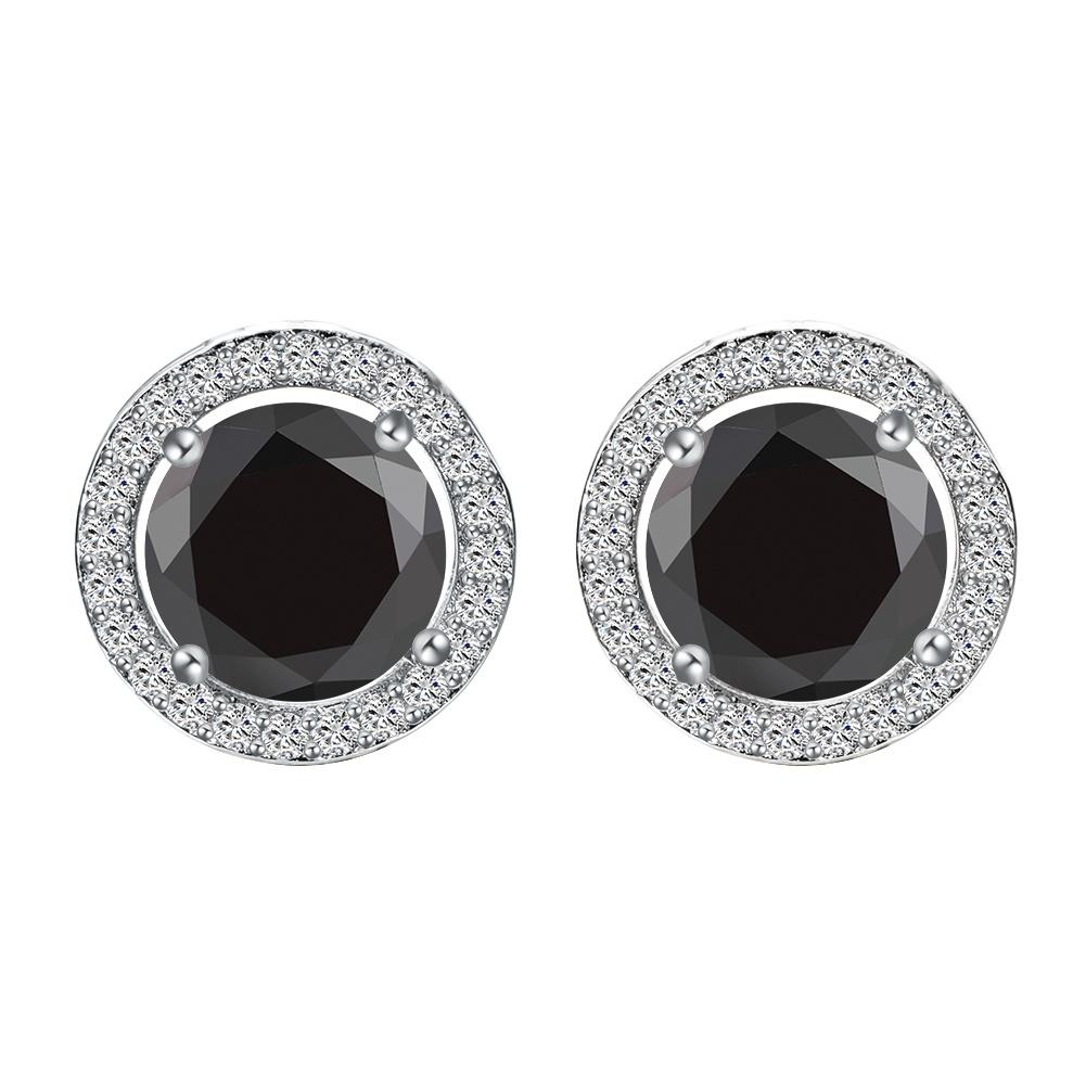 Ohrstecker in Roségold mit vier Krallen, rund, schwarzer Stein, für Braut, Hochzeit, Verlobung, Schmuck, Geschenke silber