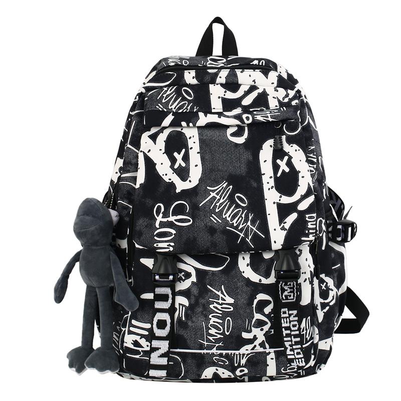 Mode Schultasche Männer Frauen Graffiti Rucksack Große Kapazität Studentenrucksack schwarz