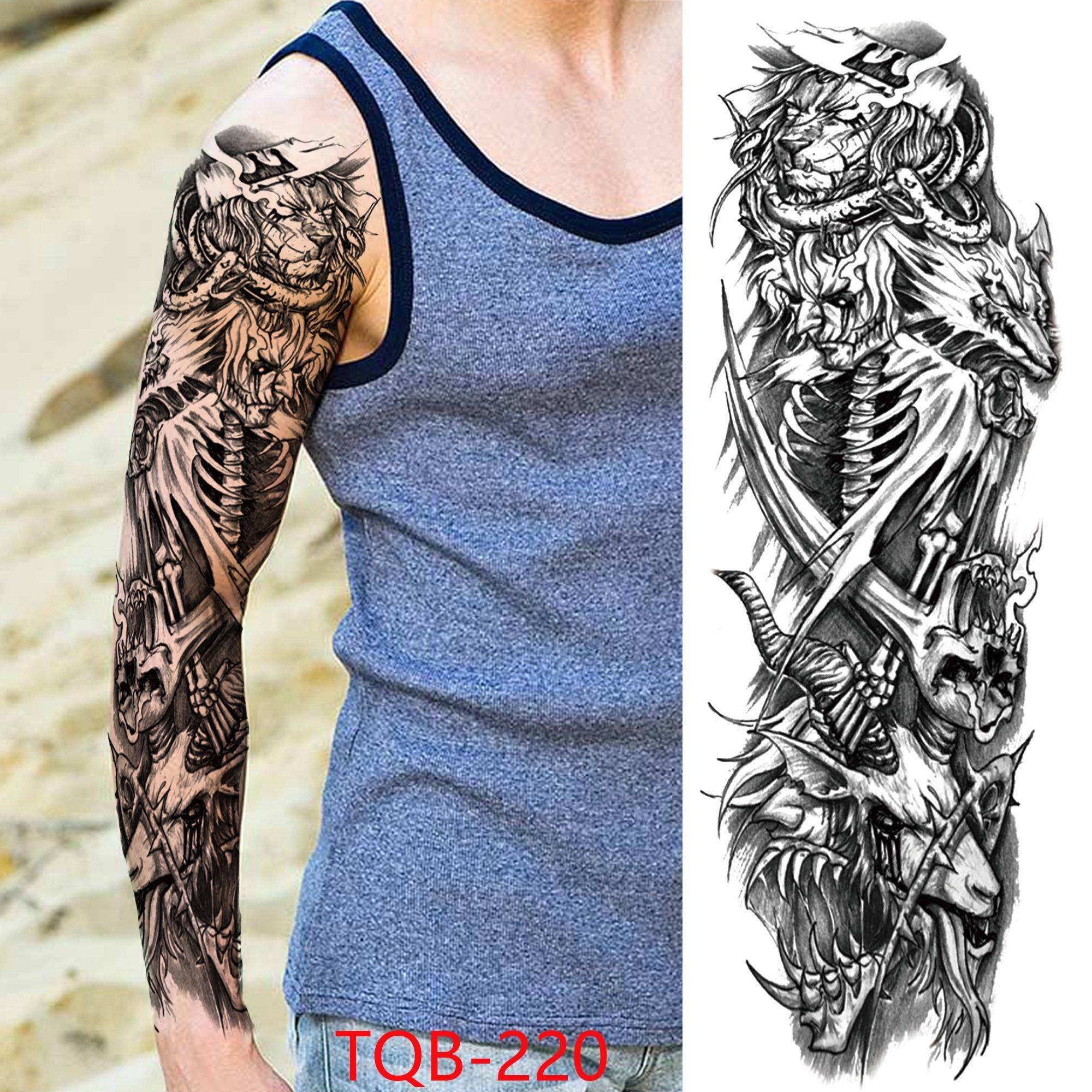 1 STÜCK 480*170 MM Temporäre Tattoo-Ärmel Für Männer Frauen Super Großer Kompass Wolfskopf Auge Gefälschte Löwengott Feder Tattoo Vollen Arm Tattoo Aufkleber TQB-220